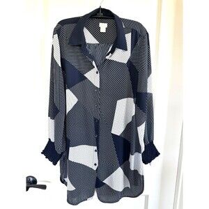 Chico's Geometric Tunic Navy Blue & White Chico’s 2 (Large / US 12)